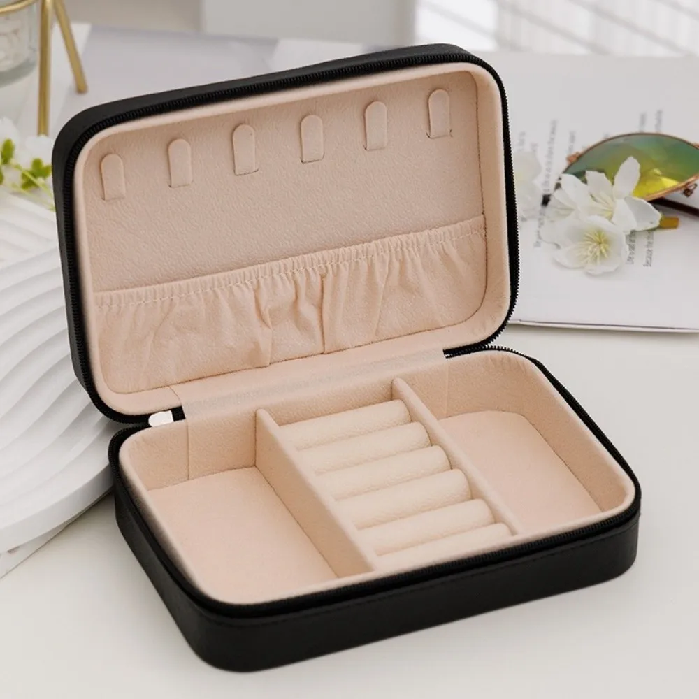 

Portable Jewelry Box Zipper Ring Holder Jewelry Display Case Storage Box PU Leather Travel Jewelry Box Ring