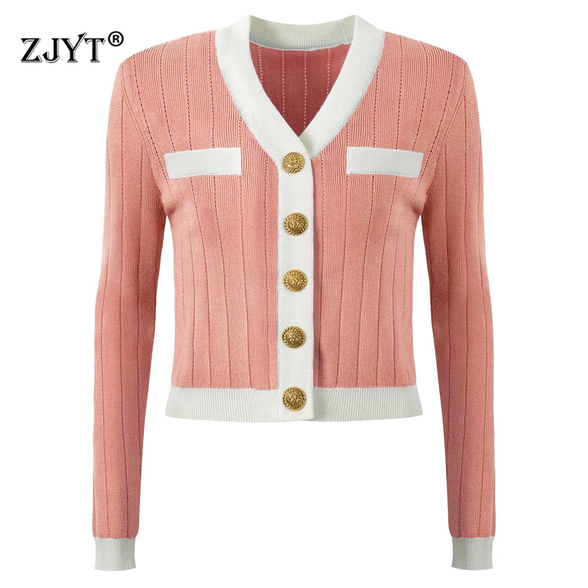 

ZJYT, осень 2025 г., новые однобортные вязаные кардиганы с v-образным вырезом, женские цветные свитера с длинными рукавами, топы, трикотажные изделия, Джерси Mujer