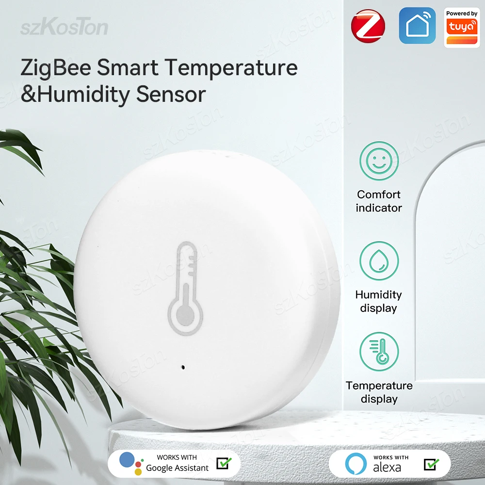 Tuya Smart Home ZigBee Temperature and Humidity Sensor Indoor Thermometer Monitor Works with Alexa Google Smart Life ZigBee2mqtt