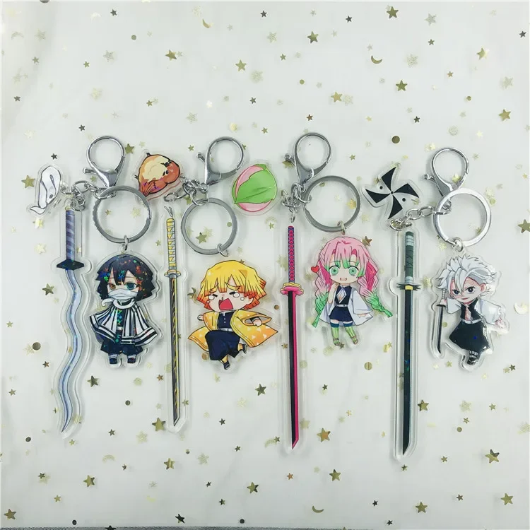 

Game Demon Slayer Kanroji Mitsuri Kochou Shinobu Cosplay Acrylic Double-sided Pendant Keychain with Knife Ambitus Anime