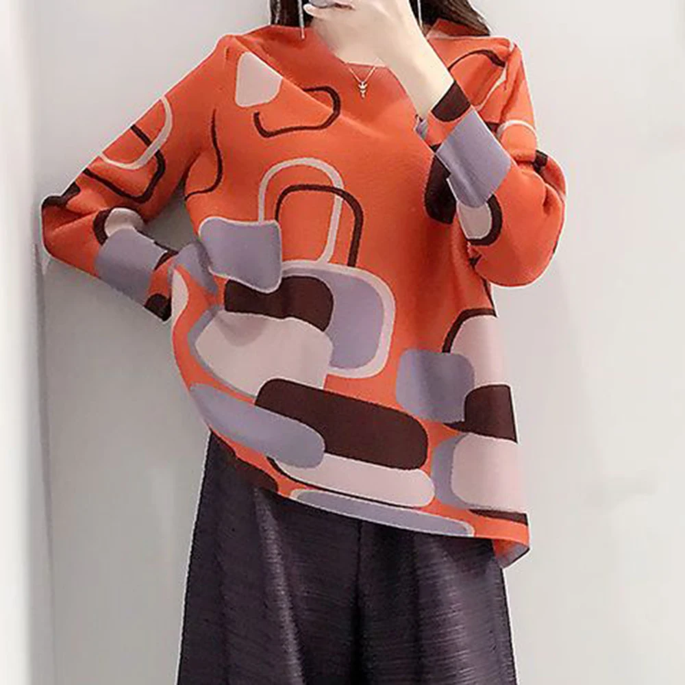 Crew neck long sleeve  pleated top women's 2025 autumn new Korean version loose large size thin T-shirt tide