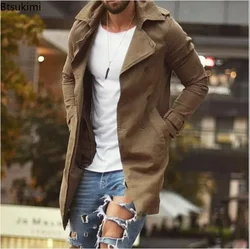 2025 Trench con risvolto da uomo Autunno Inverno Cappotto caldo Moda uomo Casual Giacca a maniche lunghe Giacca con bottoni sottili Cappotti per uomo