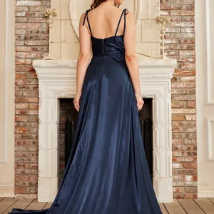 Babyonline Navy Blue Dress of Honor Lady For Weddings Guest Woman Spaghetti Cyttes Slitting Long Ball Party Dresses Dresses of Honor Lady Dresses 10 Main Sales Dress Bridesmaid Wedding - №7