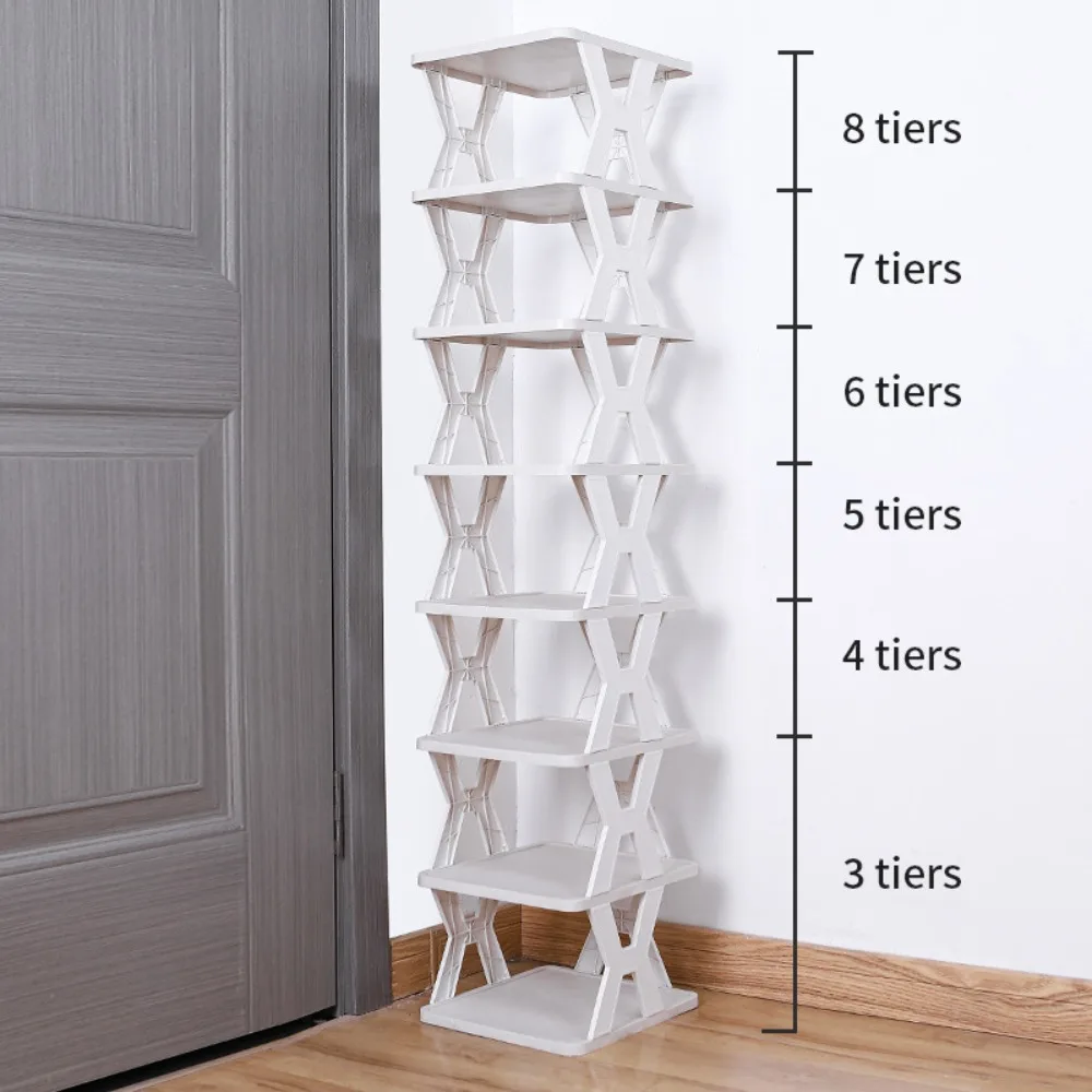 Simple Plastic Shoe Rack for Entryway Assembled Stackable Shoes Storage Dustproof Vertical Shoe Organizer for Door Entrance
