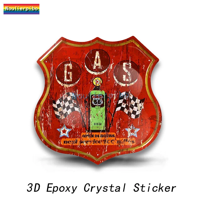 3D Epoxy Resin Car Dome Sticker Route 66 Retro GAS66 Logo PVC Car Decoration Phone Trolley Case Laptop Vinyl Sticker