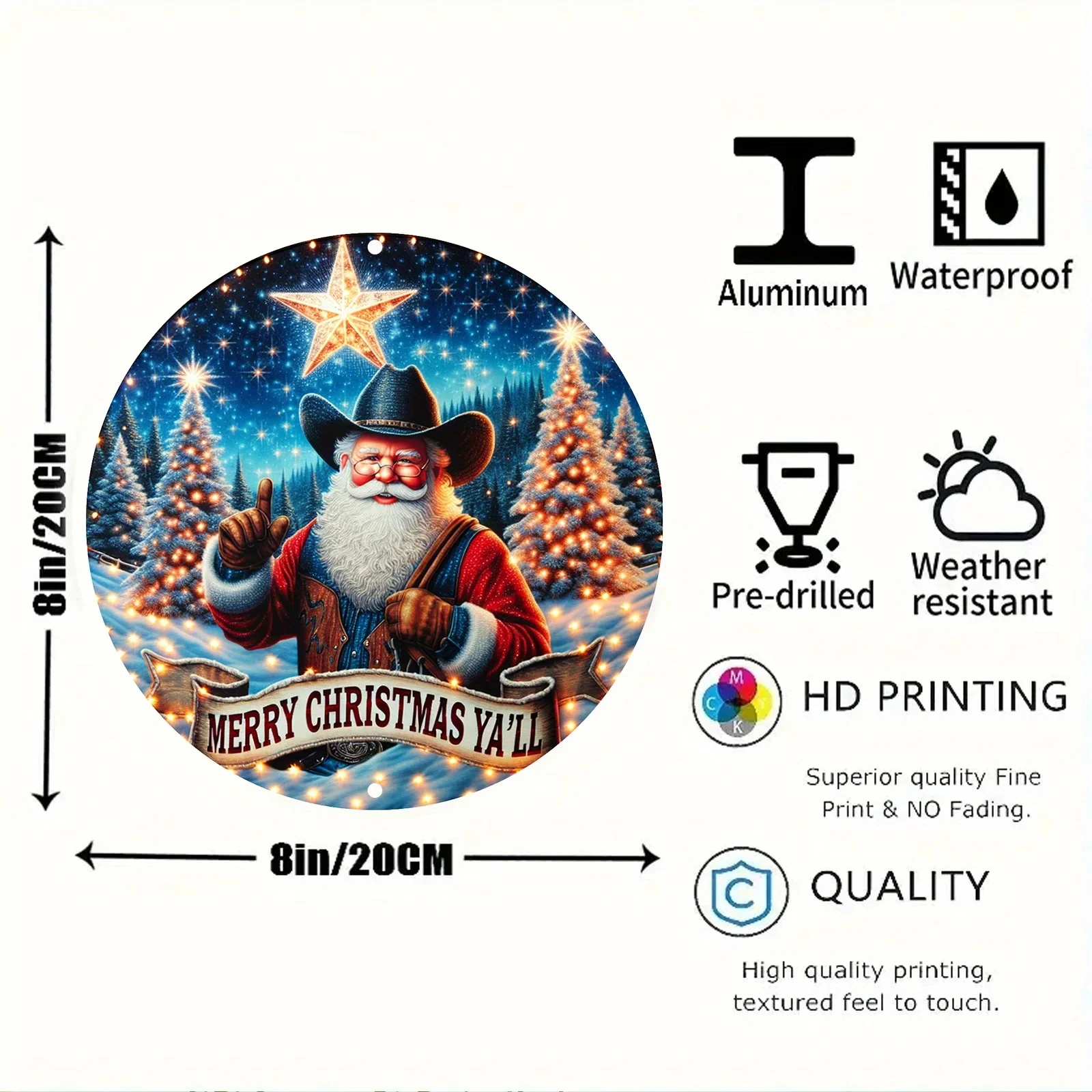 1 Piece of Western Cowboy Themed Round Aluminum Metal Sign, Merry Christmas Round Decorative Sign - Scratch-Resistant, Uv-Resistant, and Flame-Retardant