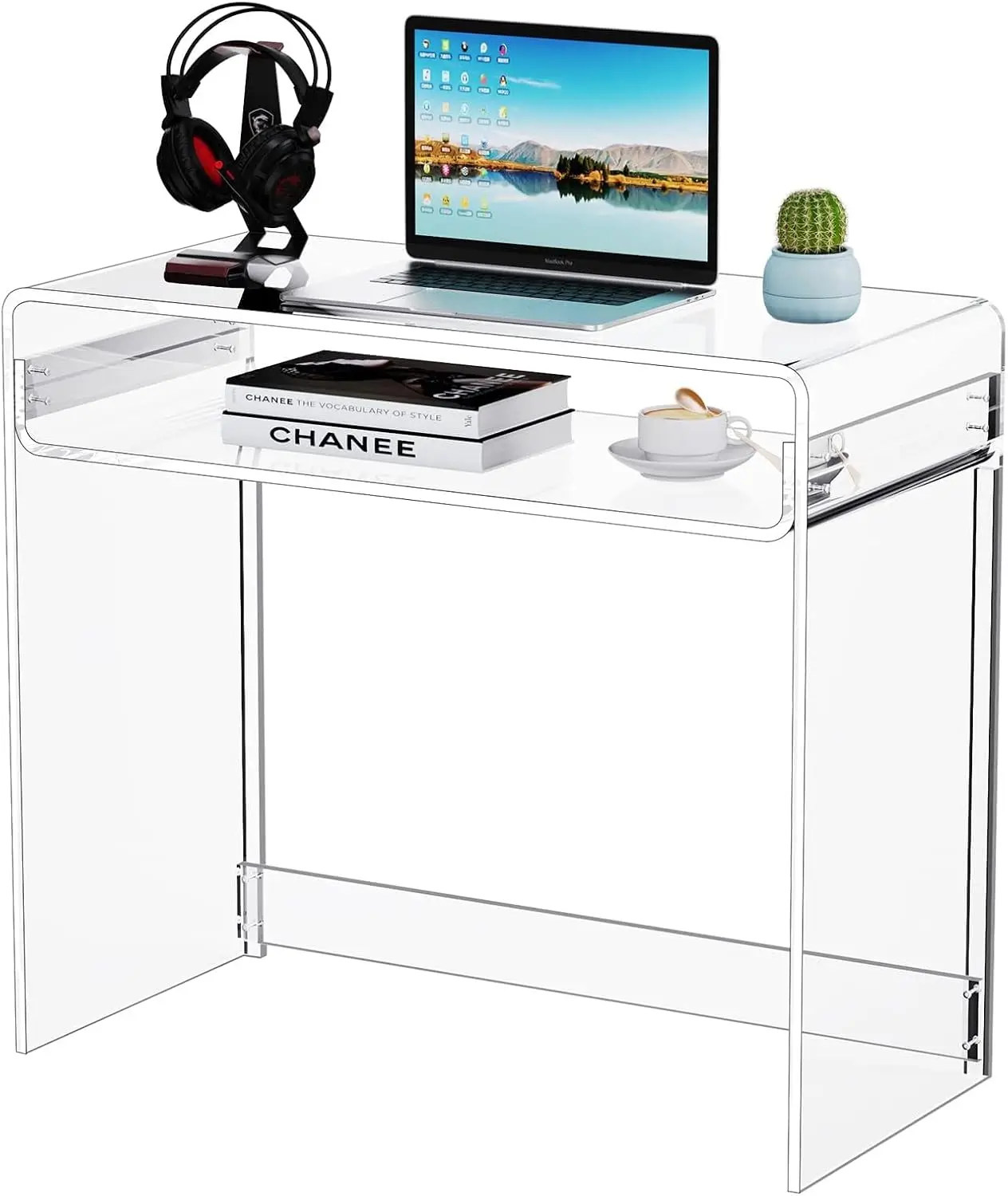 Acrylic Desk Laptop Study Table Home Office Console Table Entrance Table, 33.5'' x 15.7'' x 29.5'' (Clear)