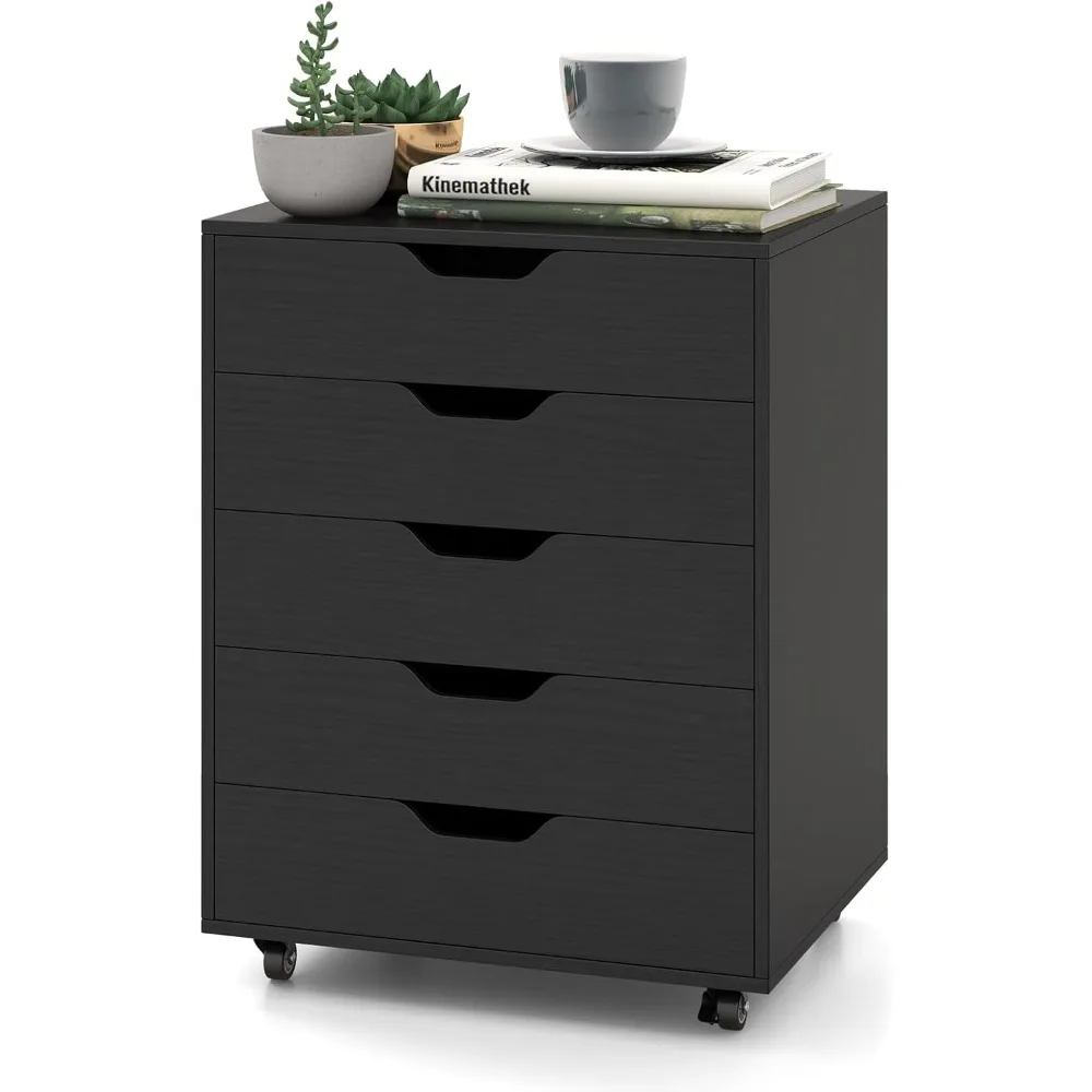 5 Drawer File Cabinet, Mobile Filing Cabinet with Universal Wheels, White Office Cabinet w/ 5 Drawers, Vertical Printer Stand