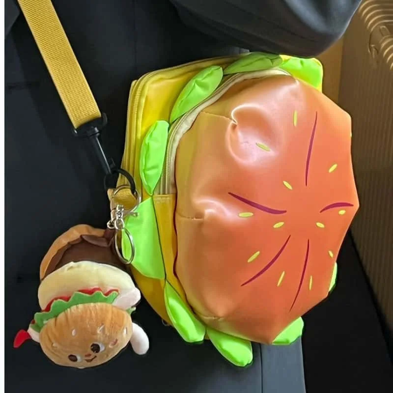 Cheeseburger Plush Crossbody Bag Japanese Three-Dimensional Cartoon Cute Mobile Phone Bag Versatile One-Shoulder Funny Backpacks