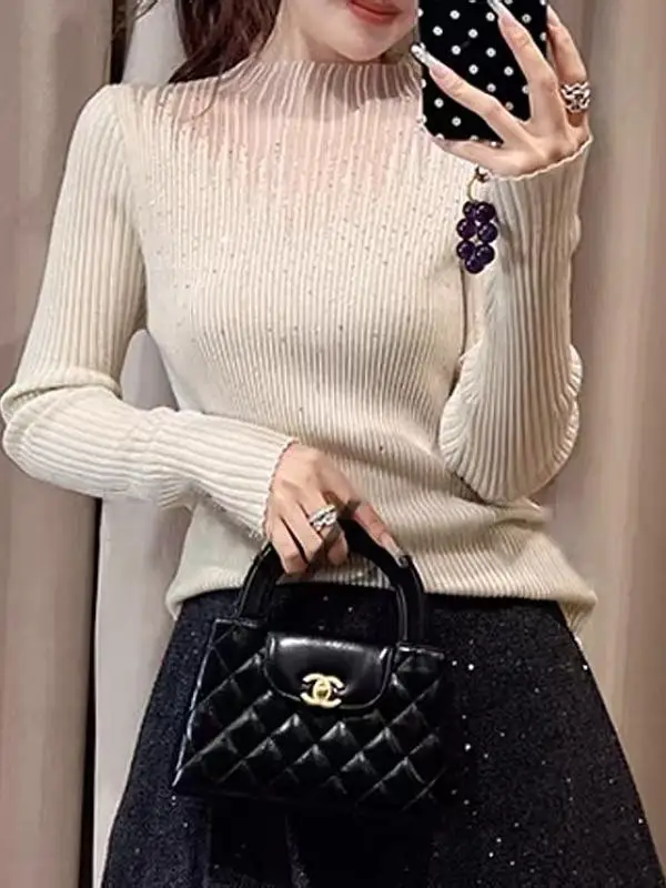 

Sweaters Jumpers Pullovers Womens New in Knitwears Tonal Pique Texture Golf Furrys Game Sport Fur Collar Streetwears Autumn Warm