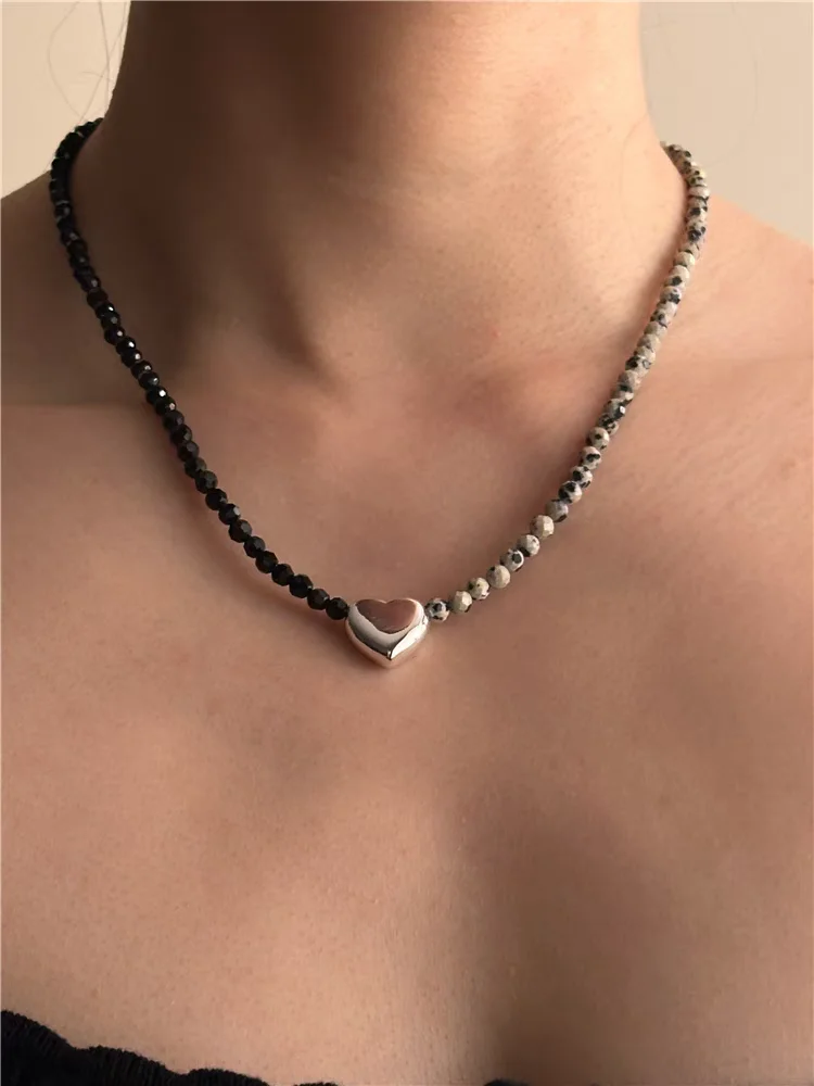 Brass Natural Beads Heart Pendant Choker Necklace Wowen Jewelry Party Designer T Show Runway Gown Japan Korean Fashion