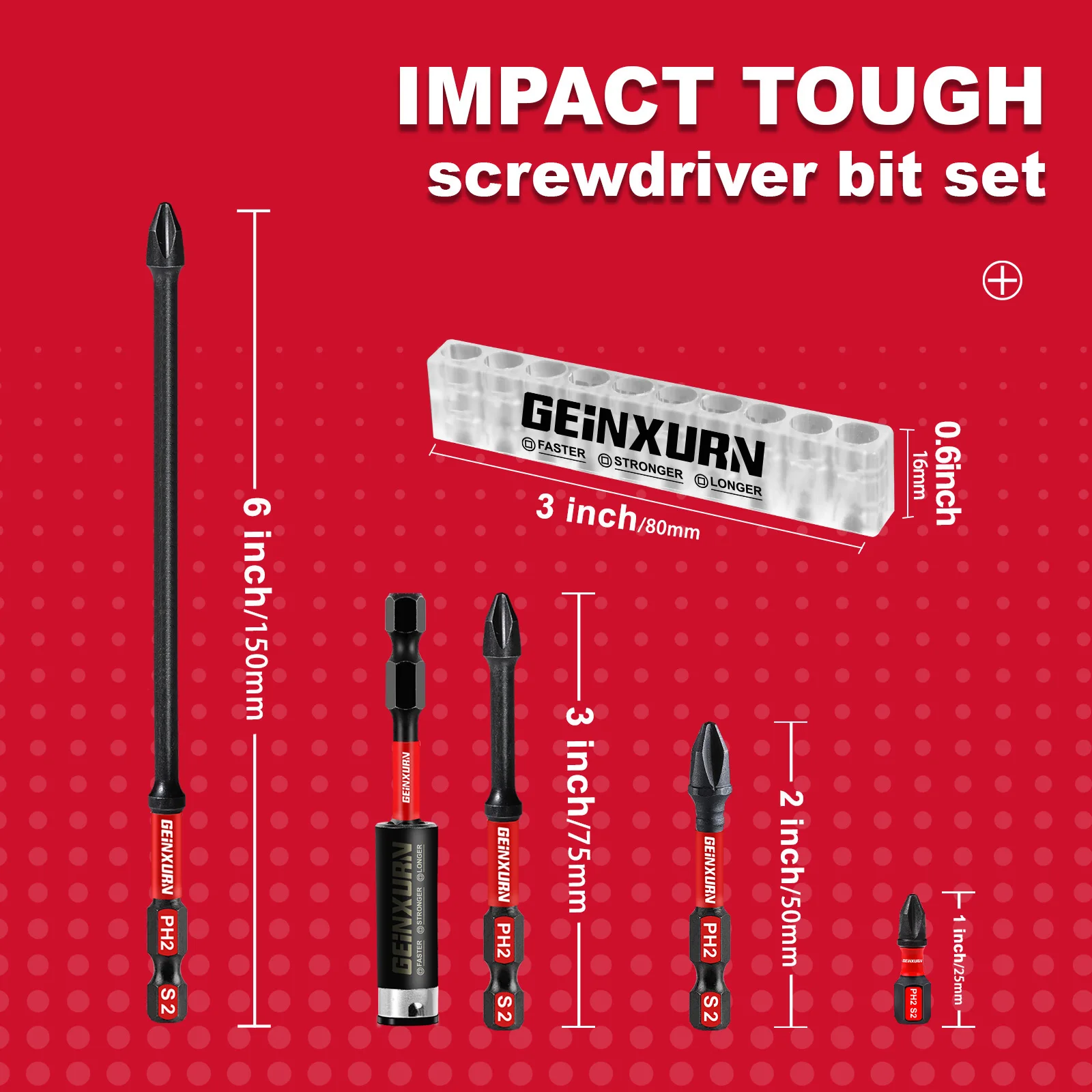 Geinxurn Impact Magnetic #2 Phillips Screwdriver Bit Set with Storage Organizer