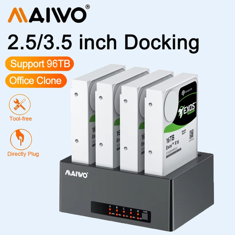 

MAIWO 4 Bay HDD Docking Station 2.5"/3.5" External Hard Drive Enclosure Case SATA TO USB Adapter Data Storage with Office Clone