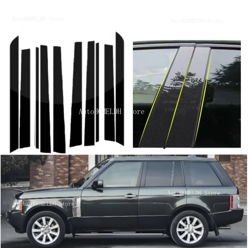 12PCS Carbon Glossy Black Pillar Posts Fit For Range Rover (L322) 2002- 2011 2012 Car Window Trim Cover BC Column Stickers