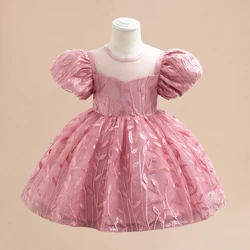 Baby Girl 1st Birthday Party Tulle Dress Girls Summer Leaf Design Dresses Kids Carnival Pageant Formal Clothes Toddler Costumes