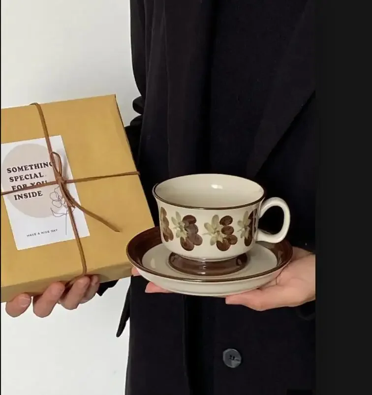

Vintage Ceramic Hand-painted Teacup Office Coffee Cup and Set Afternoon Tea Mug Breakfast Oatmeal Cups
