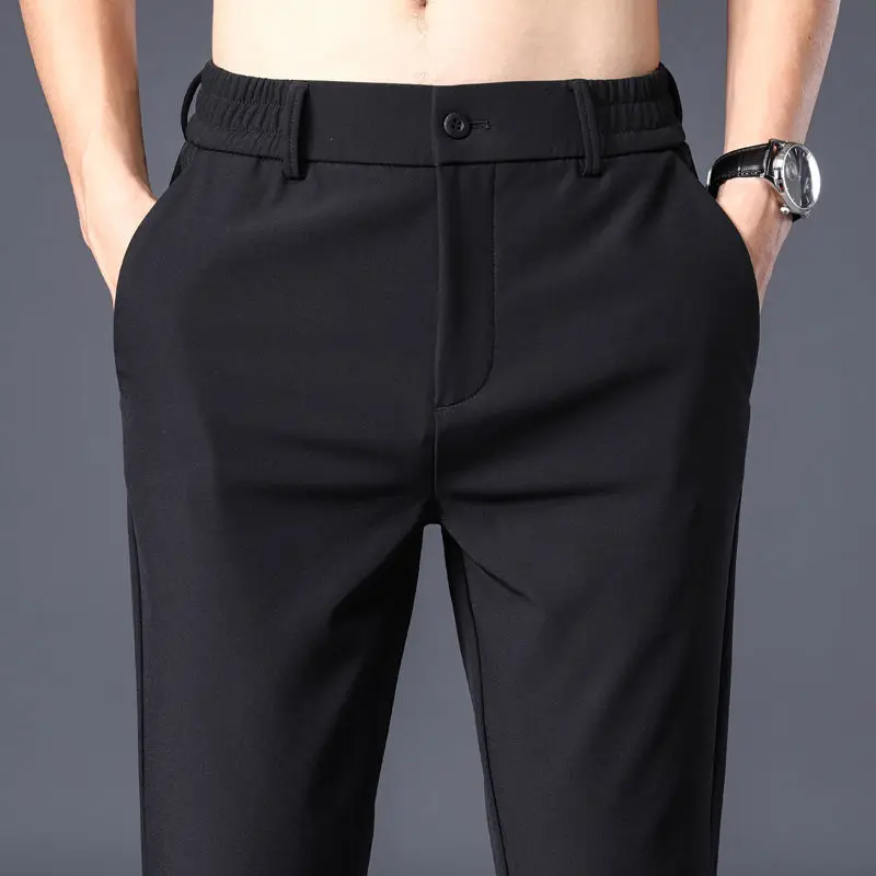 

Men's Casual Pants Stretch Slim Fit Business Suit Pants Fashion Elastic Waist Male Smart Casual Dress Trousers Black Gray Blue