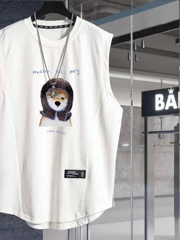 

Тяжелый дышащий лоскутный жилет из чистого хлопка, круглый дизайн, мужской летний свободный спортивный модный топ