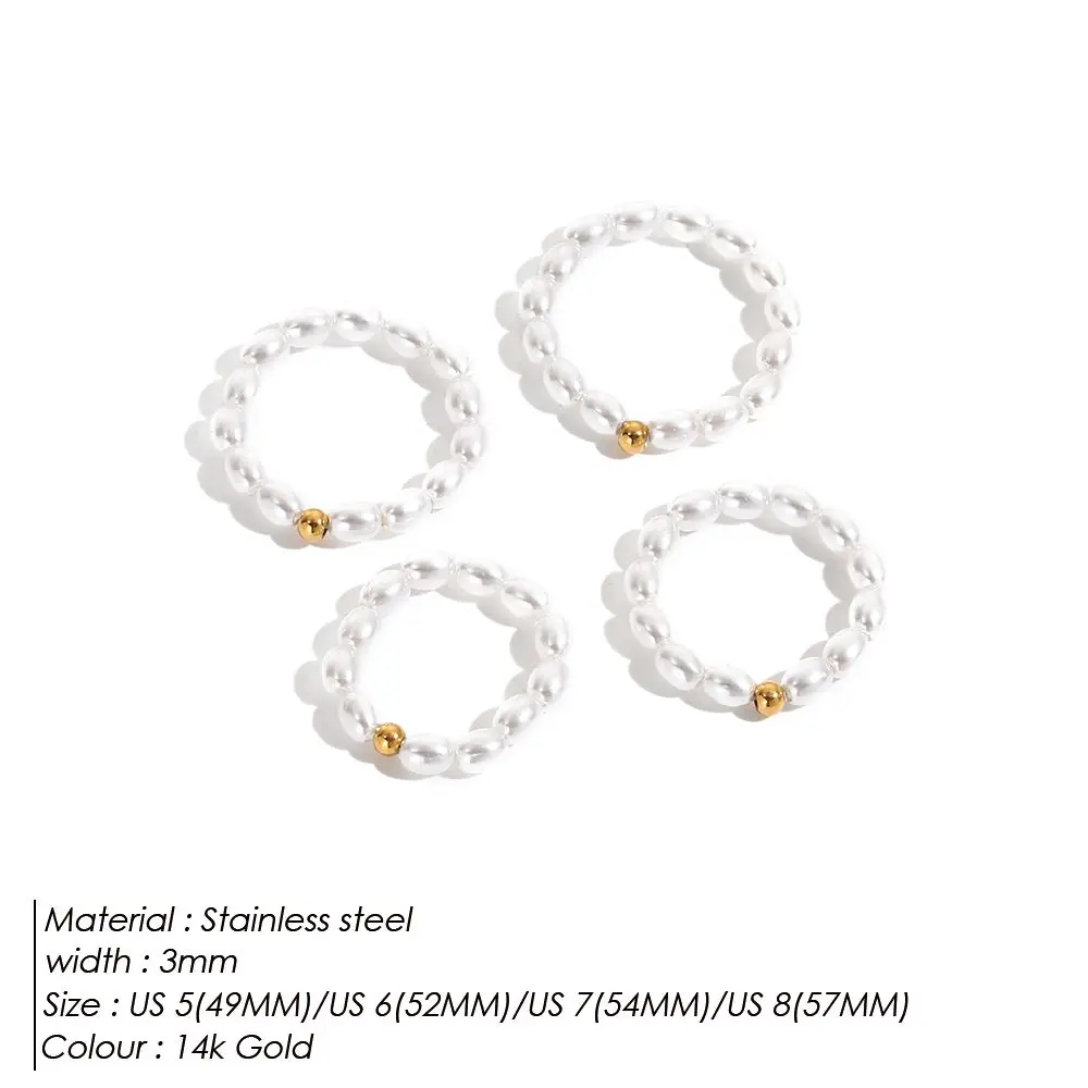 EMANCO  Pearl Finger Ring White Round Pearl Ring Korean Minimalist Wedding Anniversary Gift