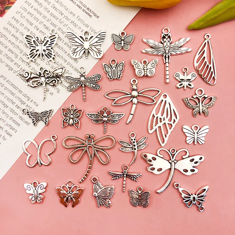 26pcs Dragonfly & Butterfly Charms Pendants for Jewelry Making and Crafting Silver Plated Butterfly Charm DIY Accessories