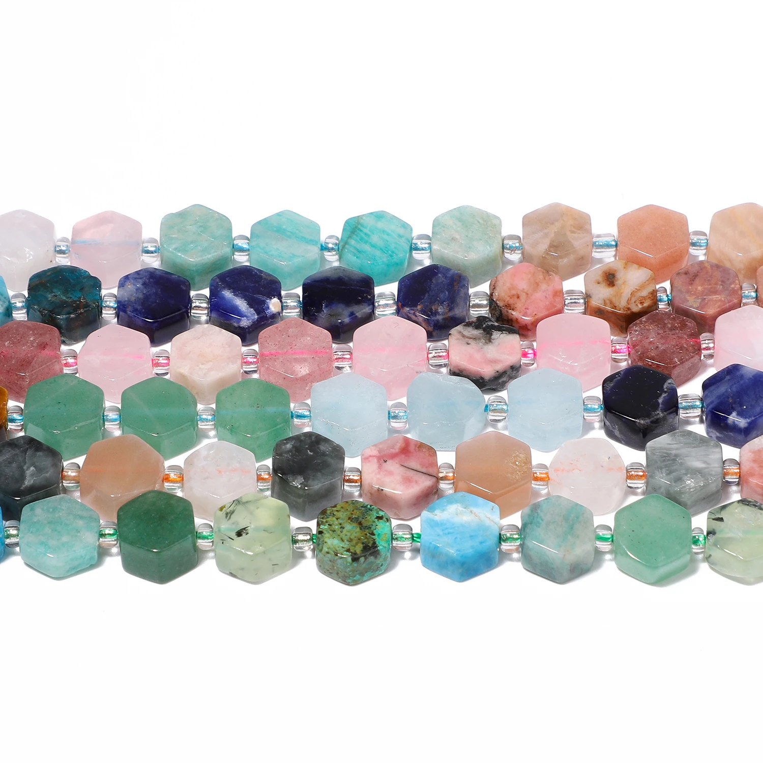 AAA Hexagon Mixed Natural Stone Apatite Aquamarine Amehyst Spacer Beads for Jewelry Making DIY Supplies Bracelets Accessories