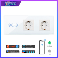 Bingoelec Wifi Smart Dimmer Light Switches with EU Standard Wall Power Sockets Crystal Dimmable Touch Switches With Tuya App