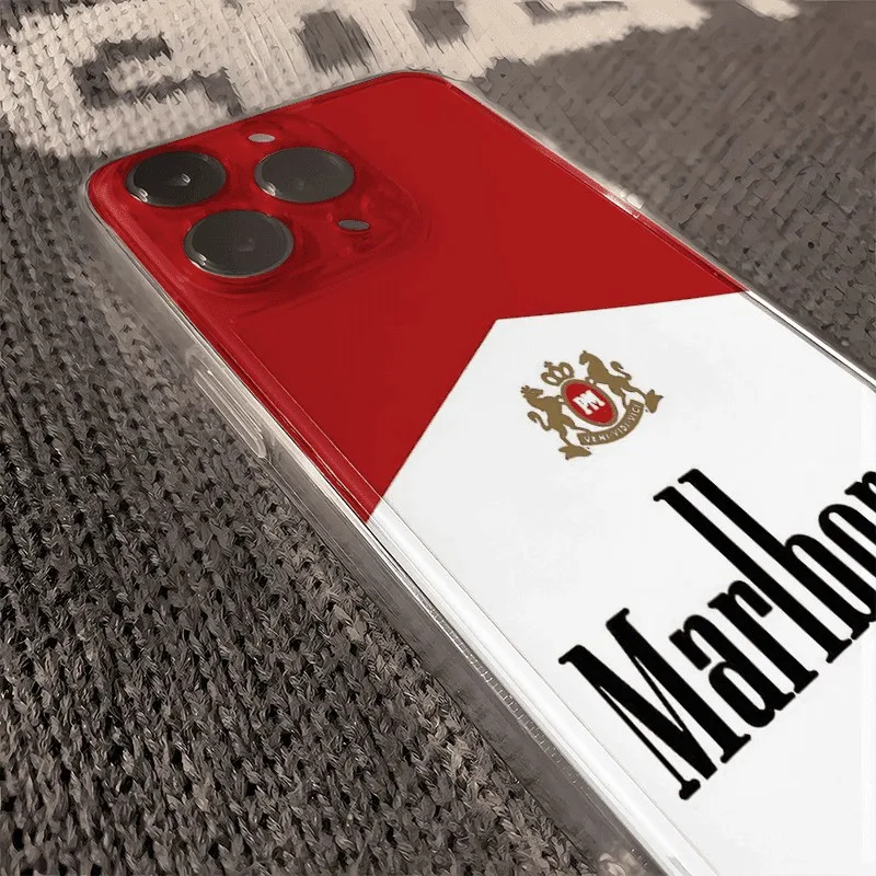 Fashion Phone Case For-M-Marlboros-iPhone 16 15 14 13 12 11 Mini Pro Max X XR XSMax 7 8 Plus Transparent Soft TPU Back Cover