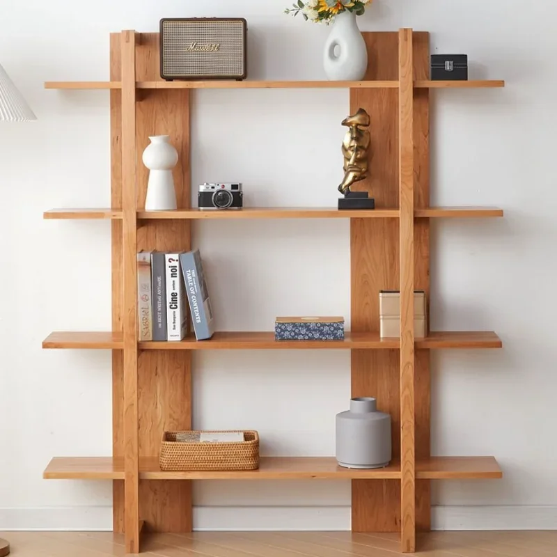 Solid wood pine home study bookcase shelf floor storage