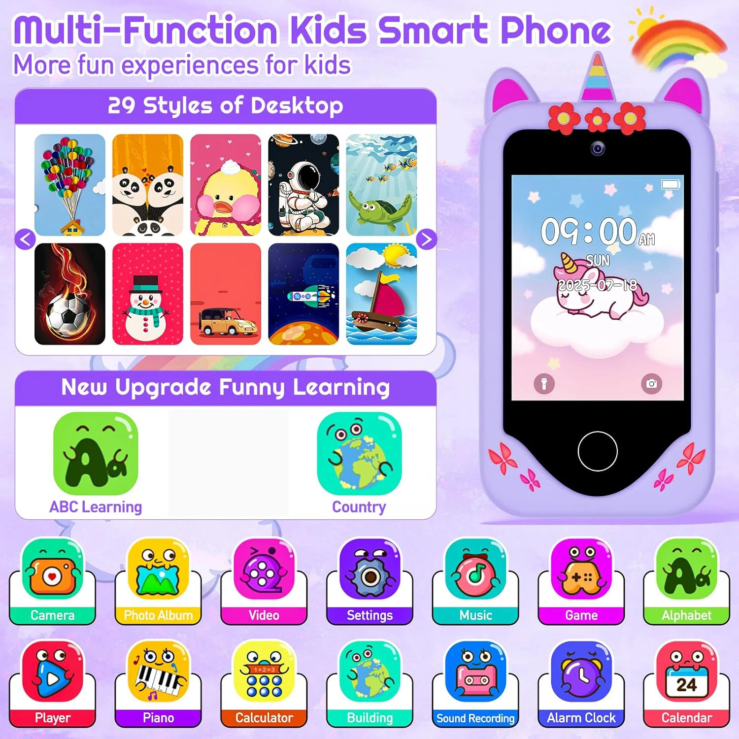 Giocattolo per smartphone per bambini Touch screen da 2,8 pollici Doppia fotocamera per imparare a giocare con giochi Lettore video Regalo per ragazza per Natale