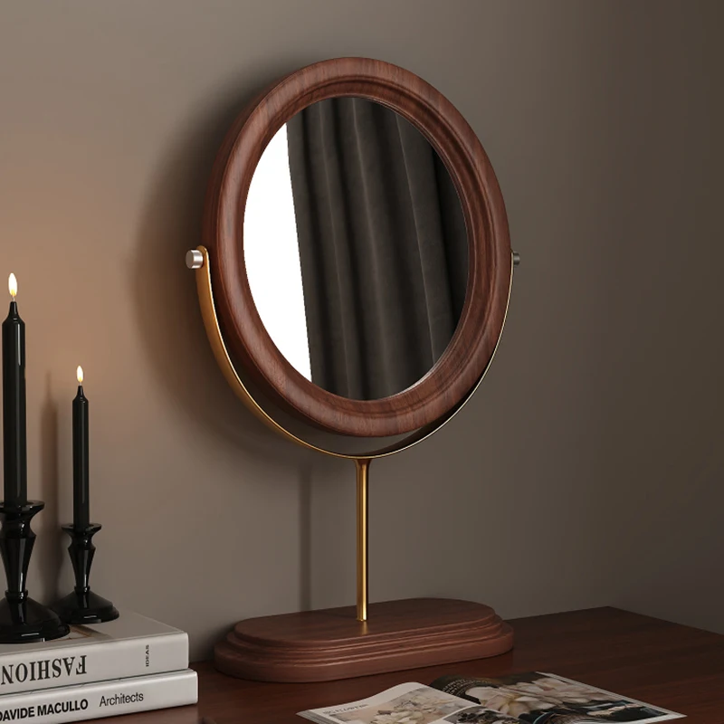 

Wooden Standing Mirror Makeup Vintage Cosmetics Desk Round Luxury Mirror Art Bedroom Portable Spiegel Wand Home Decorations