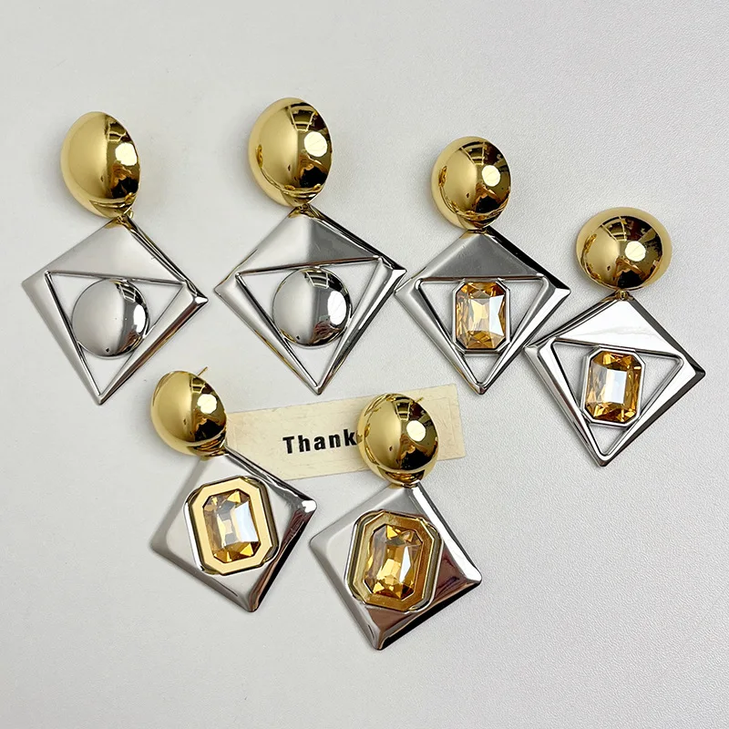 XIALUOKE European American Style Hollow Glossy Metal Square Geometric Large Earrings For Women Girls Fashion Party Jewelry