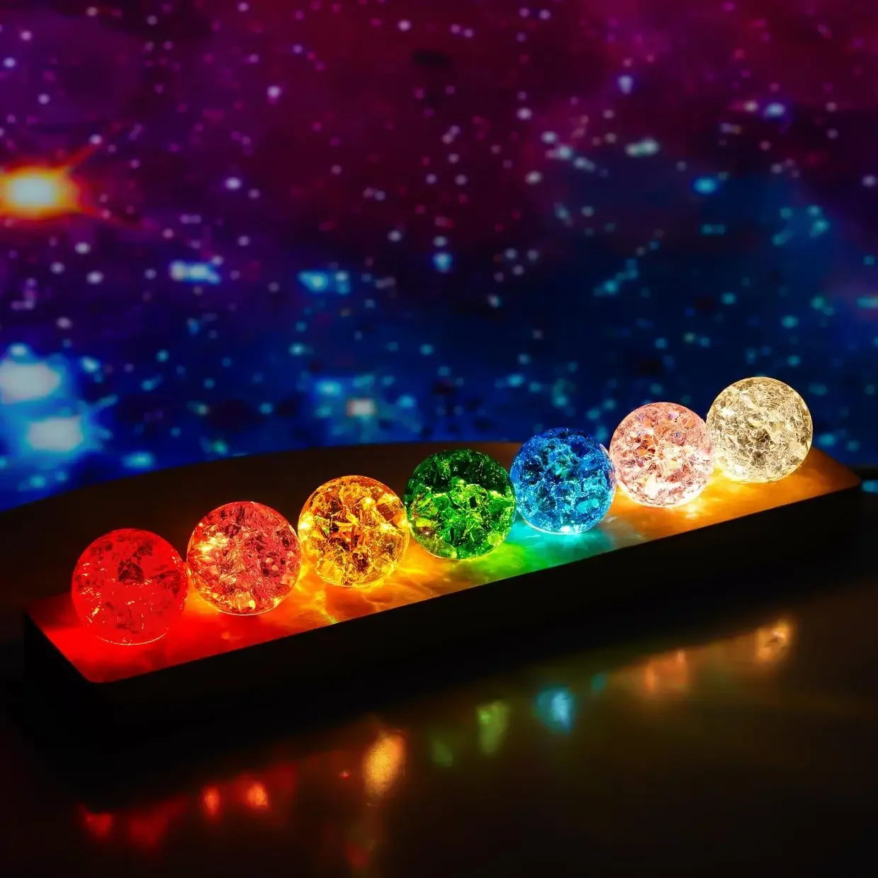 Cracked Balls Crystal Chakra Balls with LED Wooden Base Glass Healing Sphere Balls with Stand Night Light Decoration 7 Colors