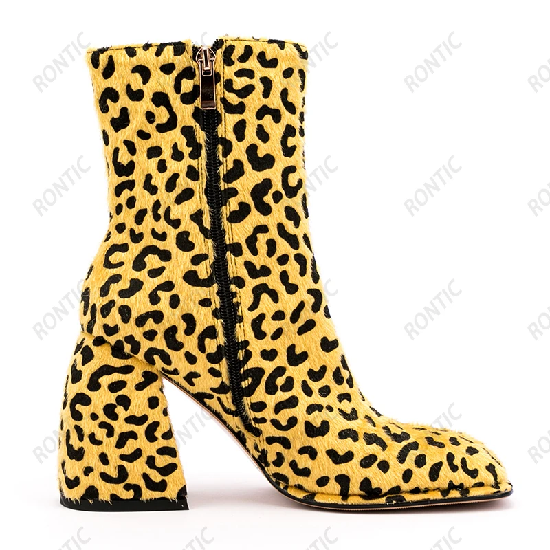 Rontic 2022 Fashion Women Winter Ankle Boots Unisex Shoes Block Heels Square Toe Fabulous Leopard Party Shoes US Size 4-10.5