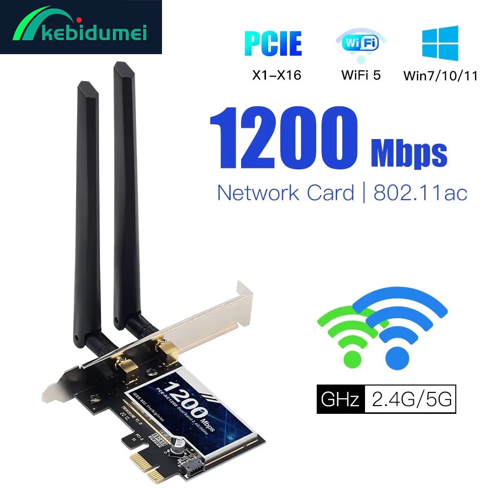 

Kebidumei 1200Mbps Wireless PCI-e Adapter 802.11ac Bluetooth 4.0 WiFi Wlan Card 2.4G/5GHz Wifi PCI Express Adapter For Win 10 11