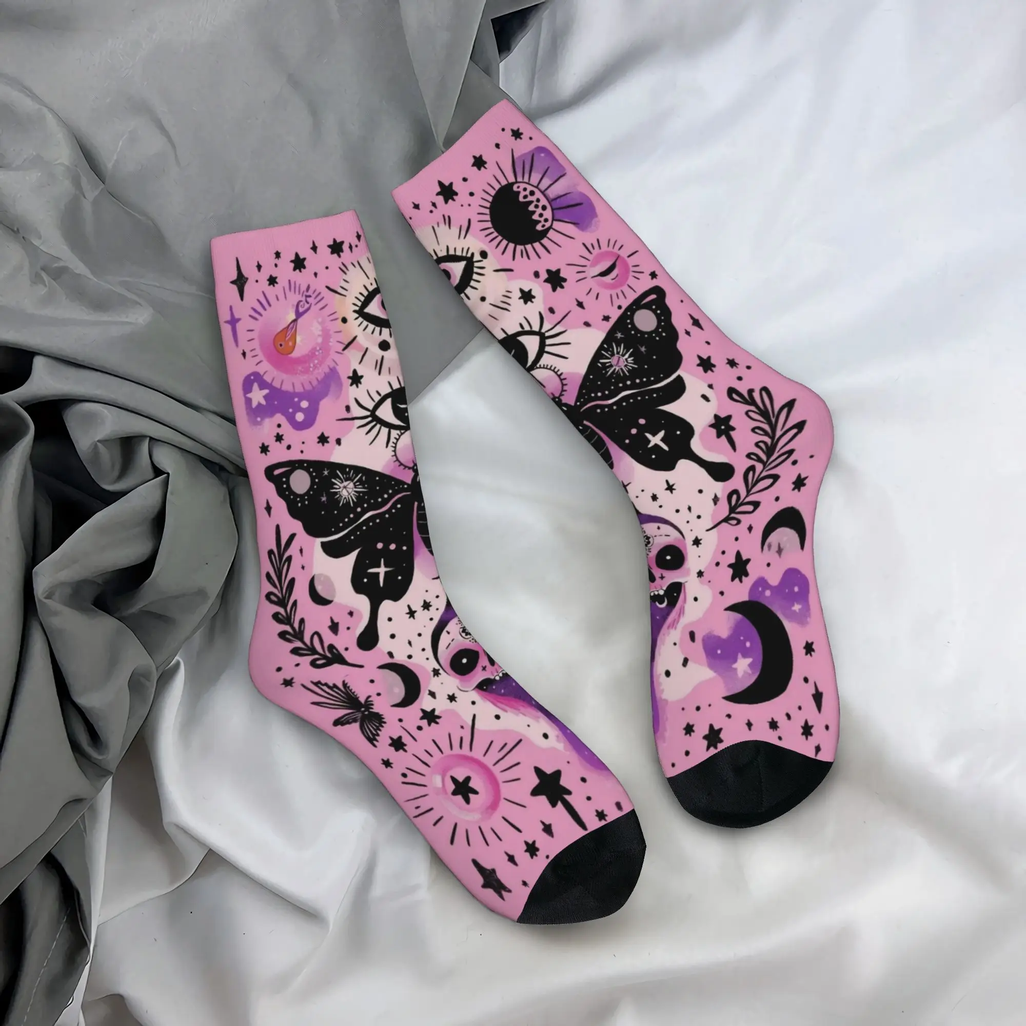Halloween Gothic Socks Men Women Mystical Moth Tarot Socks Harajuku Spring Summer Autumn Winter Middle Tube Stockings Gift