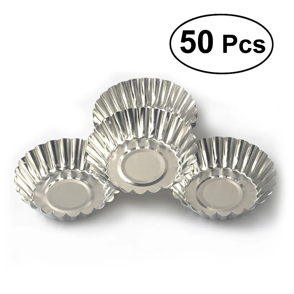

50pcs Egg Tart Mold Small Cake Pans Baking Tool Muffin Cup Molds Tinplate Nonstick Coating Heat Conductivity Easy Cleaning
