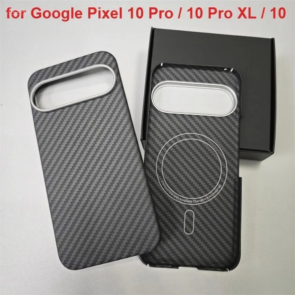 

Чехол из углеродного волокна 1500D для телефона Mag-safe для Google Pixel 10Pro XL 9, магнитное металлическое кольцо, ультратонкий защитный чехол из арамидного волокна