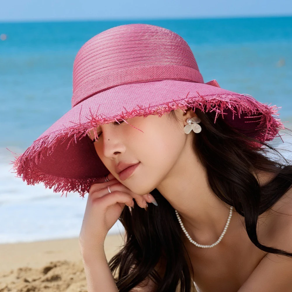 

New Wide Brim Straw Hat Show Face Small Sun Protection Sunshade Cap Breathable UV Protect Beach Hat Outdoor