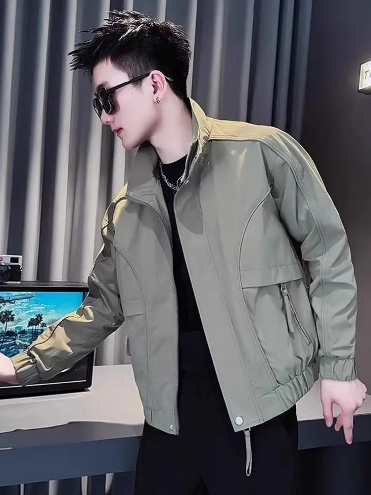 

Spring Autumn Casual Trendy Men's Workwear Jaet Stand Collar Zipper ket Slim Fit Polyester Fiber Faionable Versatile