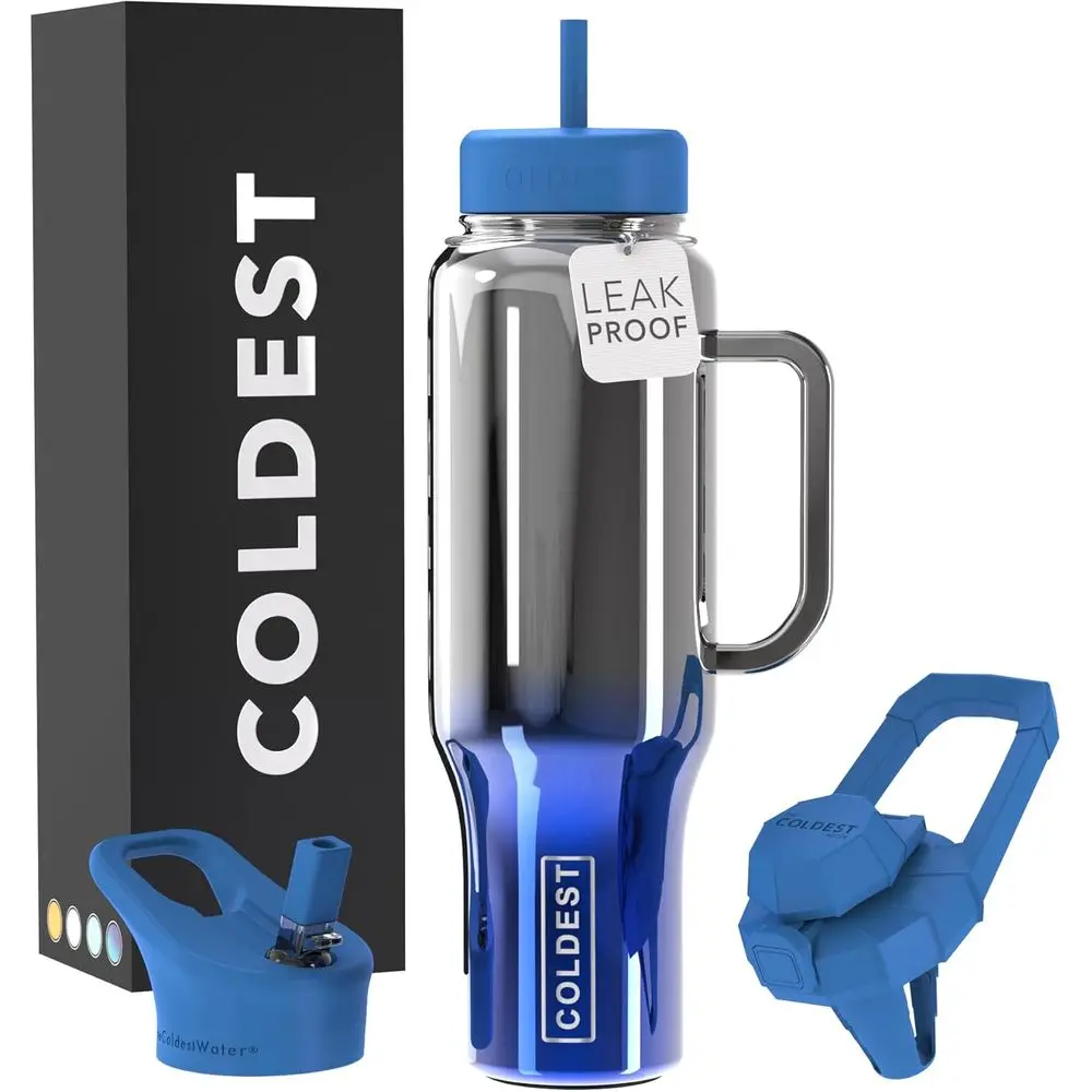 

Изолированный стакан из нержавеющей стали с ручкой и соломинкой — защищенный от разливов, герметичный, вместимость 46 унций