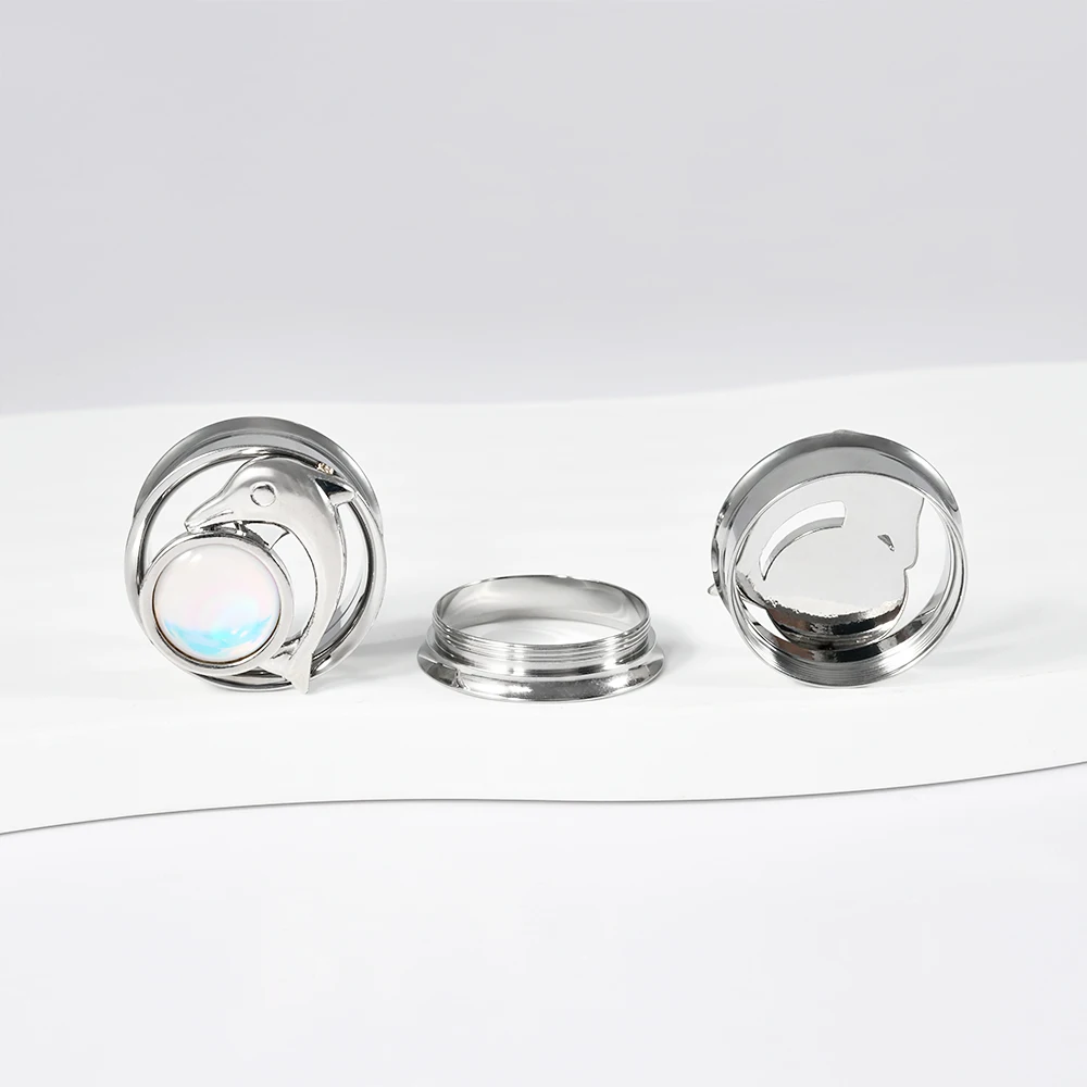 1PC Stainless Steel  White Flash Double Flare Ear Tunnels Plugs Skull Expander Stretcher Gauges Earrings Piercing