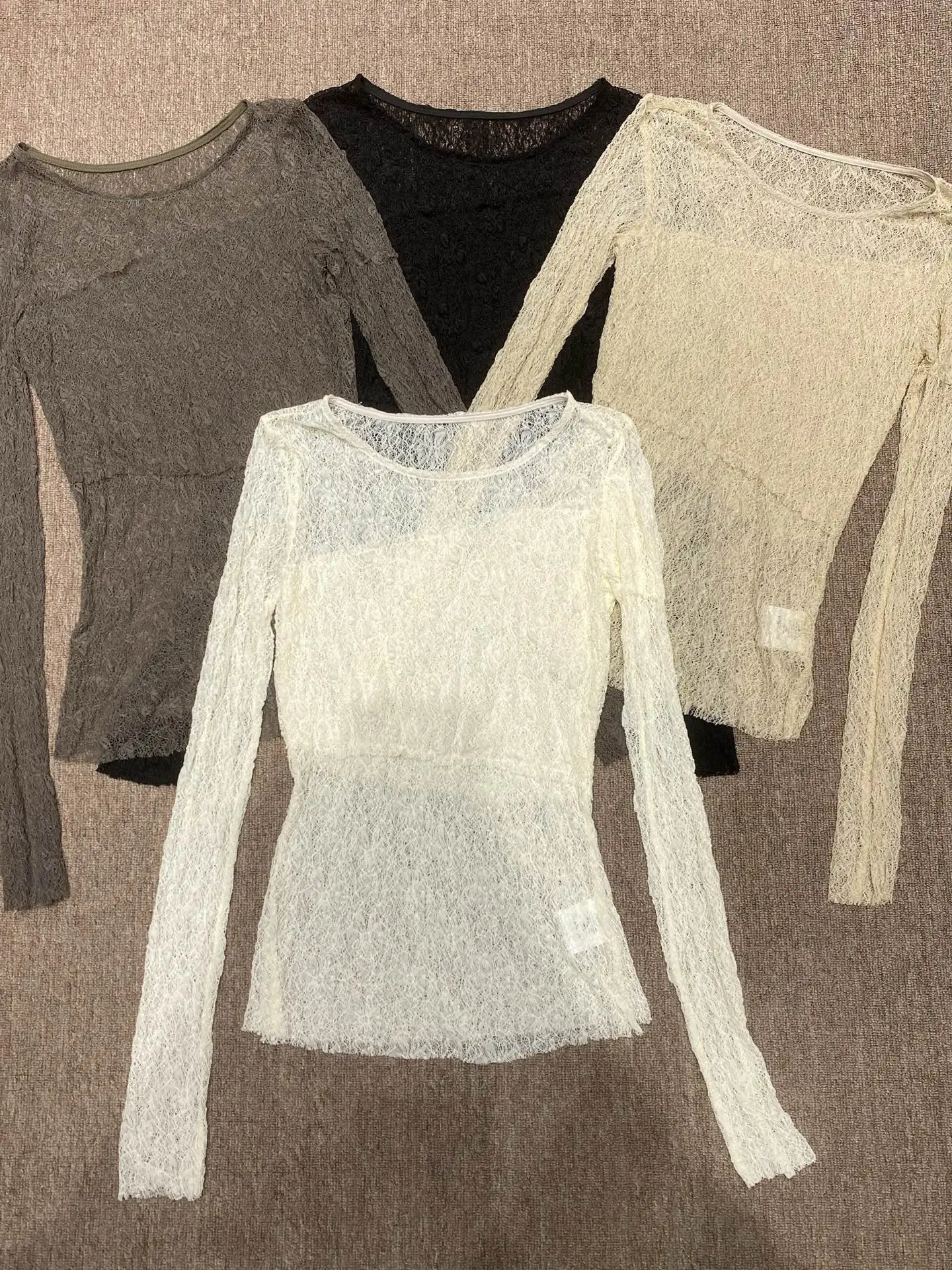 

Slim Fit Lace Base irt Women's Diagonal Splice Design Sexy See tough Hollow out Top Lightweight Faionable Commute Sle