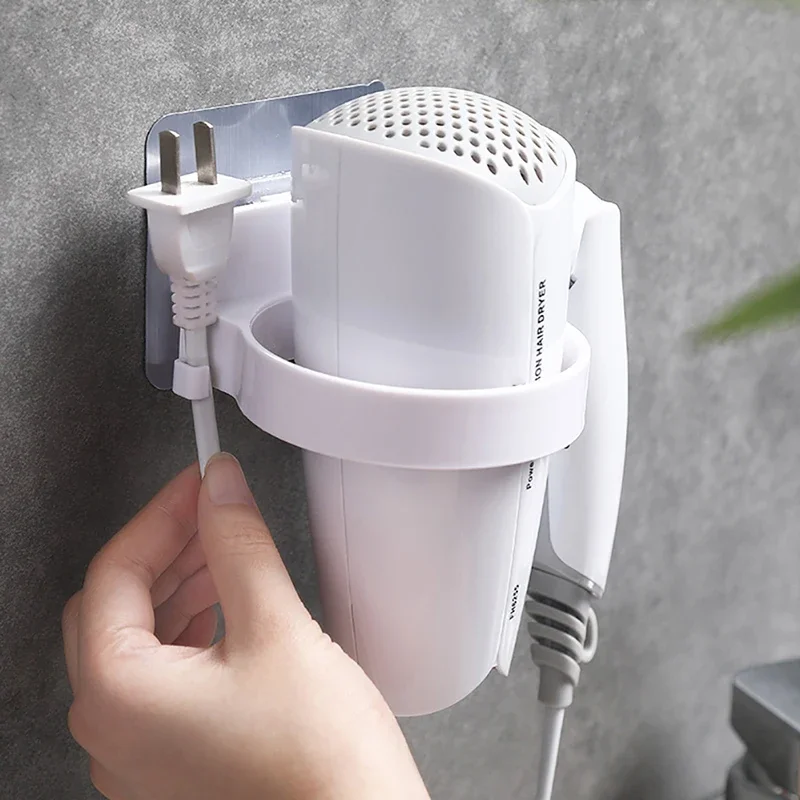 New Simple Wall Mounted Hair Dryer Holder Bathroom Storage Wall Hanging Holder Rack Storage ABS Toilet Hair Dryer Rack Organizer
