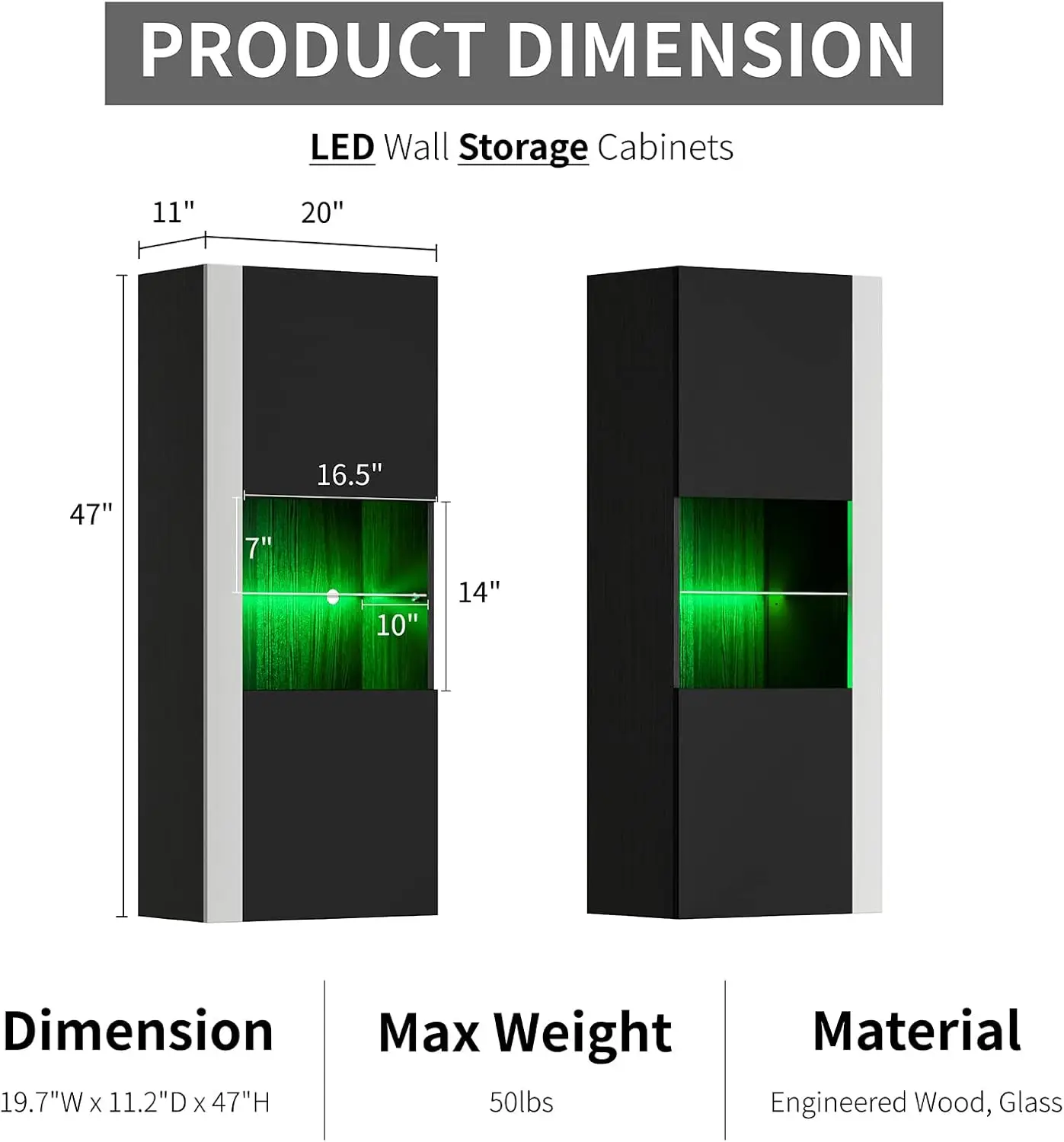 Lemari penyimpanan dinding dengan lampu LED, lemari gantung High Gloss Modern dengan 4 pintu tertutup & rak kaca terbuka, untuk ruang tamu