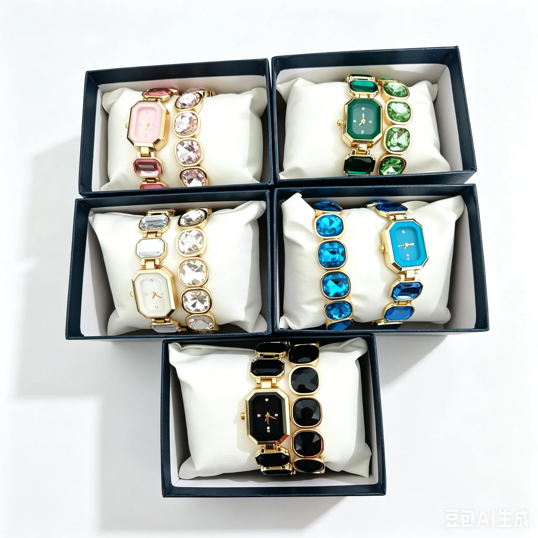 1 Set Of Golden Geometric Quartz Watch And Crystal Bracelet Birthday Anniversary Christmas Set Gift With Gift Box For Women