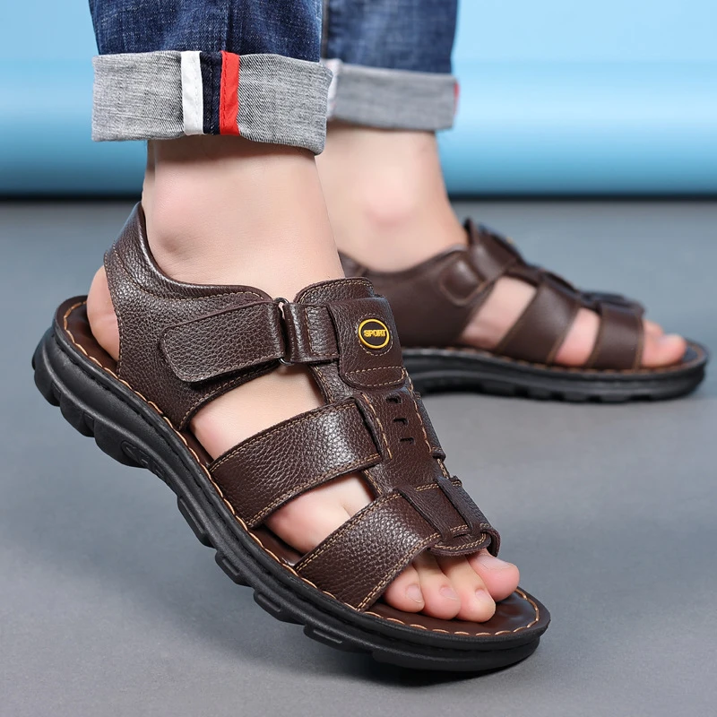 

Genuine Leather Shoes for Men Summer New Men Sandals Luxury High Quality Cowhide Beach Shoes Outdoor Anti Slip Men Slippers 2024