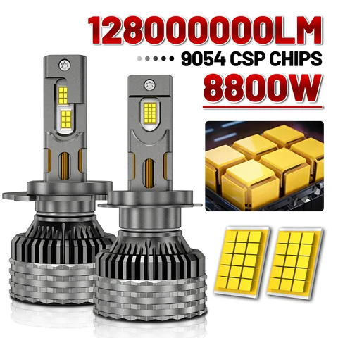 Светодиодные фары 8800W 12800000LM H7 H4 H11, мощные, с Canbus, H1 9005 HB3 9006 HB4 9012 HIR2 9007 H13, турбо-лампы для автомобиля