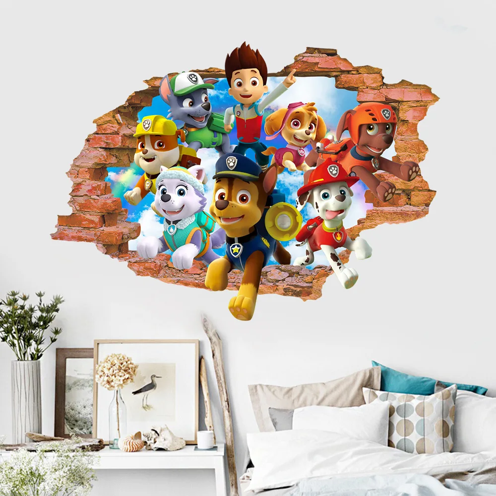 Hot sale Paw Patrol 3D wall Sticker Ryder Chase Marshall Rubble Skye Rocky Everest Zuma Tracker Apollo Robdog Children TOY Gift