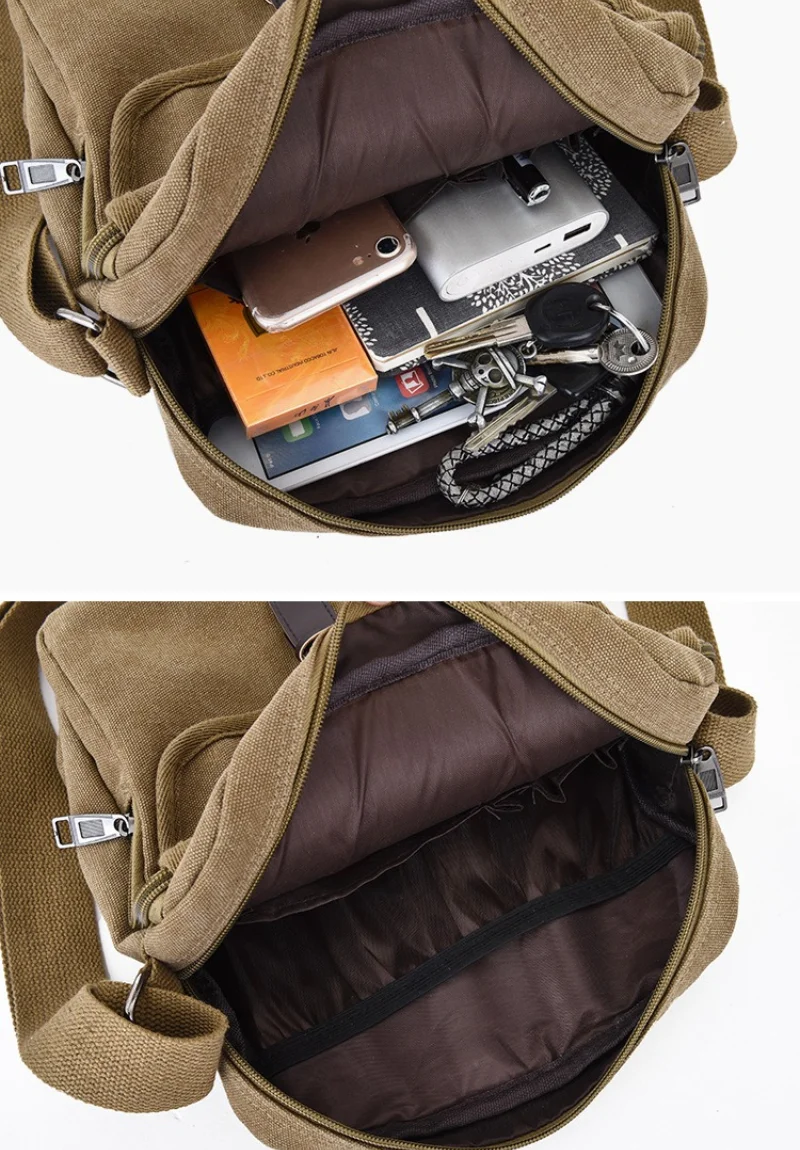 Herren Canvas-Umhängetasche, Vintage Crossbody-Messenger-Tasche mit Mehreren Fächern, Lässige Schultertasche für Reisen, Arbeit und Täglichen Gebrauch – Detail 13