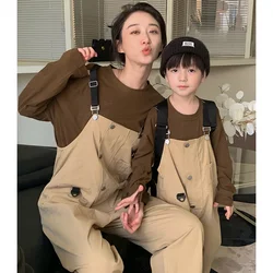 2024 Mother and Daughter Overalls Set Mom Son Matching Jumpsuit Parent Child Outfit Mommy and Children Autumn One Piece Clothing